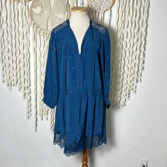 Zadig & Voltaire Teal Richie Jac Deluxe Dress with Subtle Star Galaxy Print LG - Picture 2 of 14